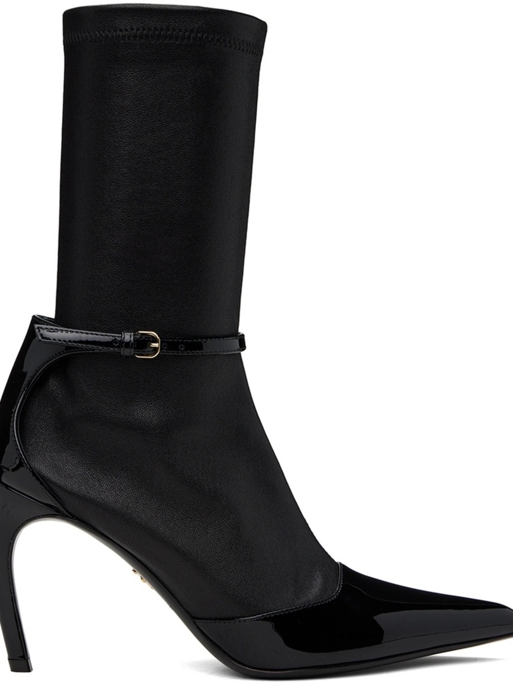 Salvatore Ferragamo Black Pointed-Toe Patent & Stretch Sock Ankle Boots